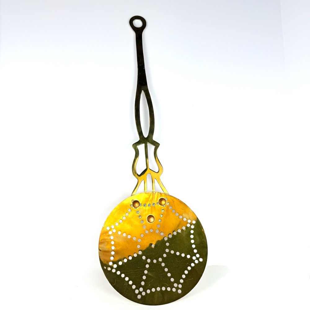 Vintage English Brass Skimmer Spoon Perforated Design 22" Hearth or Wall Hanging